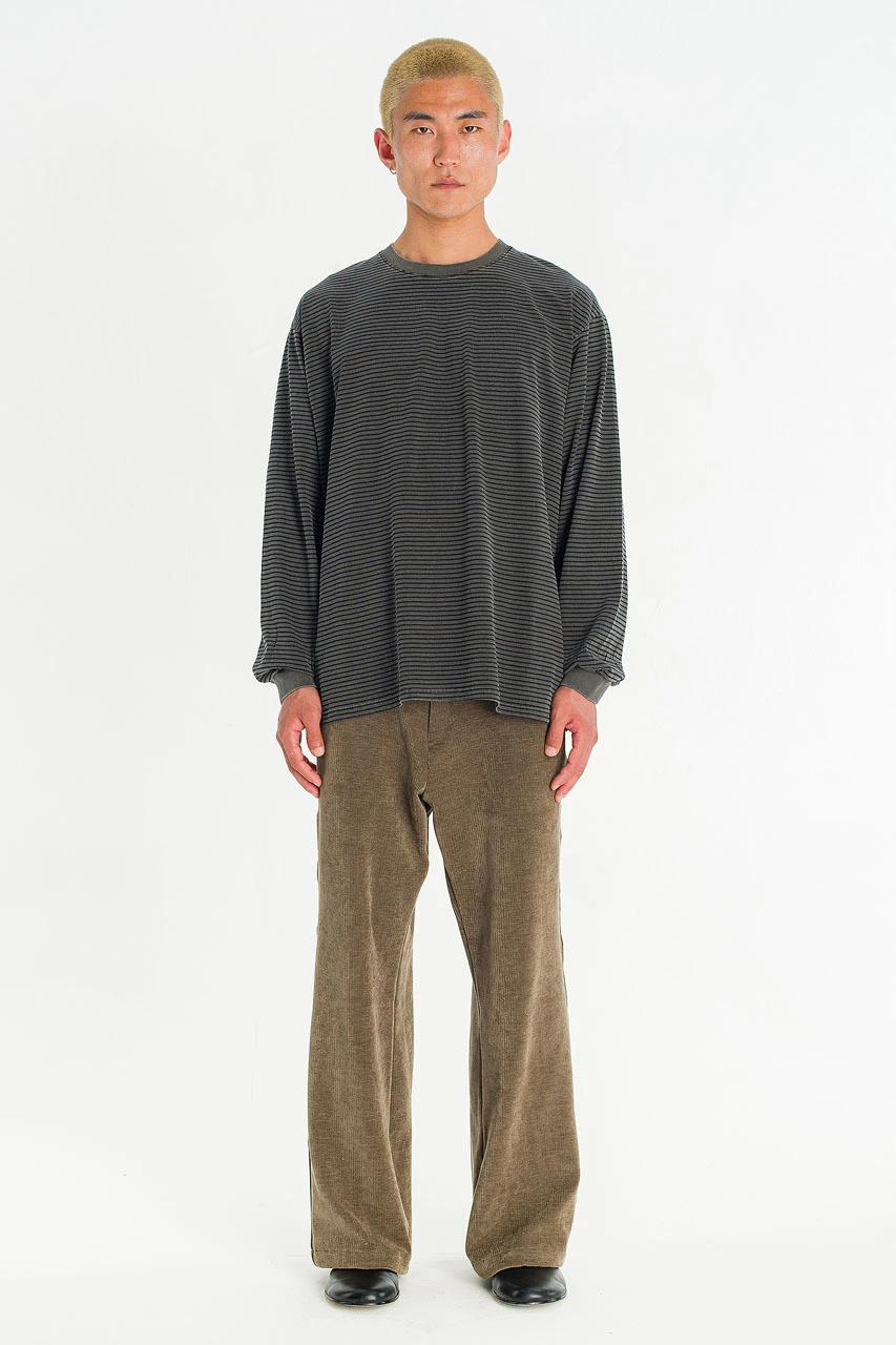 Menswear | Striped Long-Sleeve Pigment Tee, Charcoal