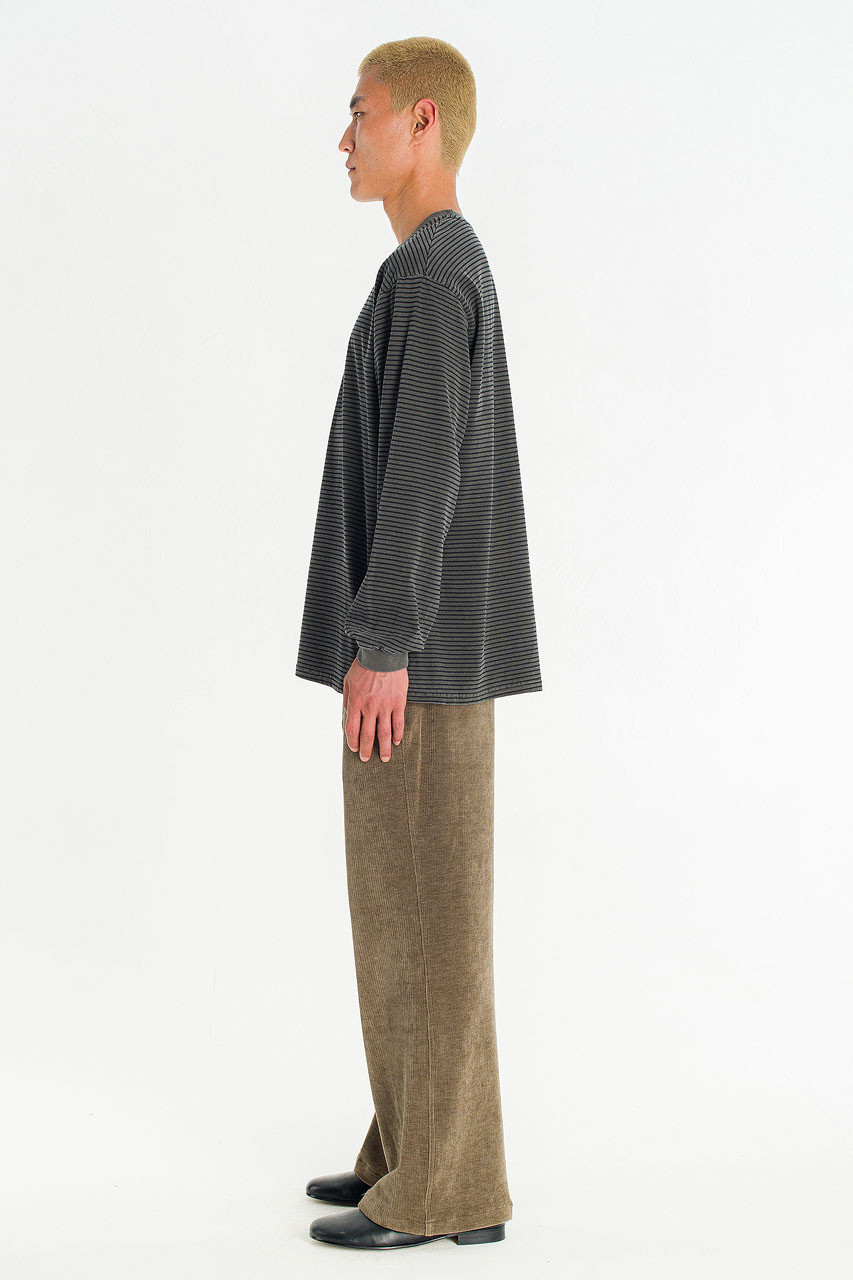 Menswear | Striped Long-Sleeve Pigment Tee, Charcoal