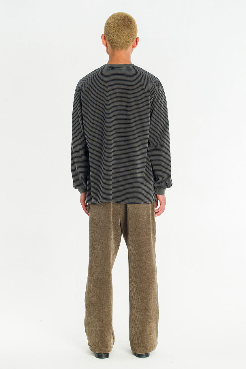 Menswear | Striped Long-Sleeve Pigment Tee, Charcoal
