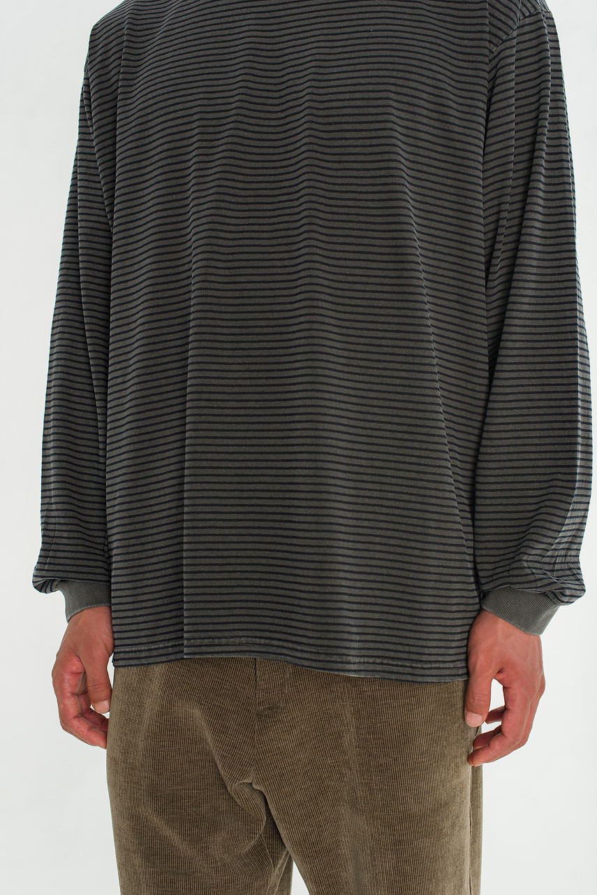 Menswear | Striped Long-Sleeve Pigment Tee, Charcoal