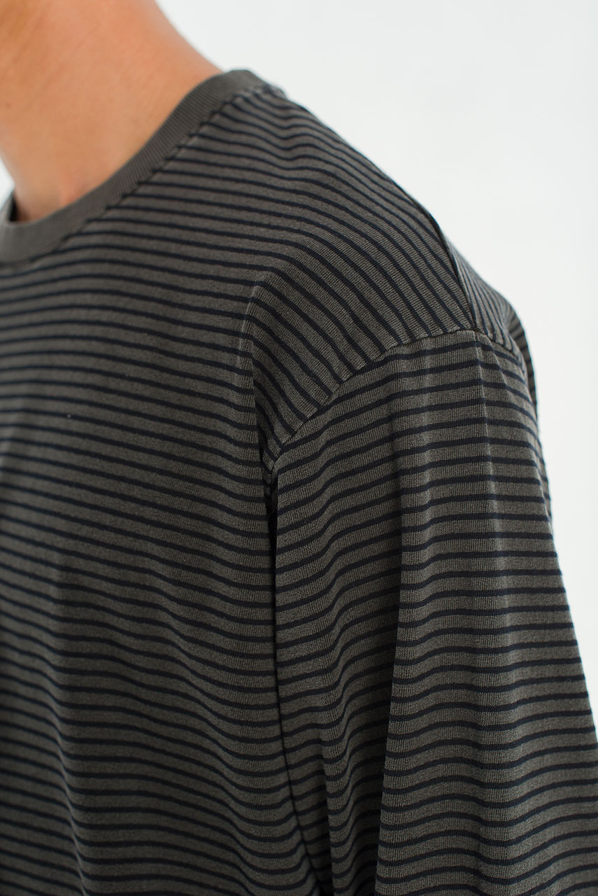 Menswear | Striped Long-Sleeve Pigment Tee, Charcoal