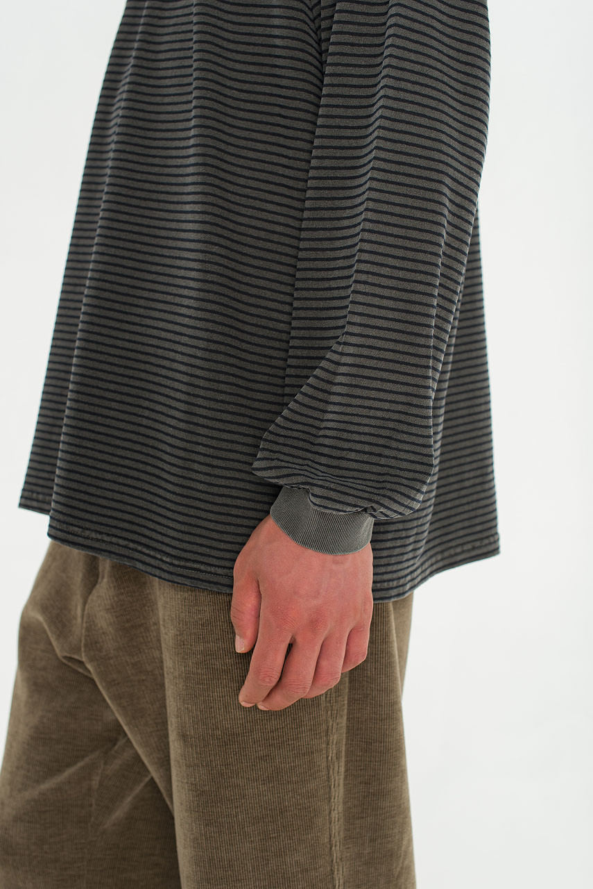 Menswear | Striped Long-Sleeve Pigment Tee, Charcoal
