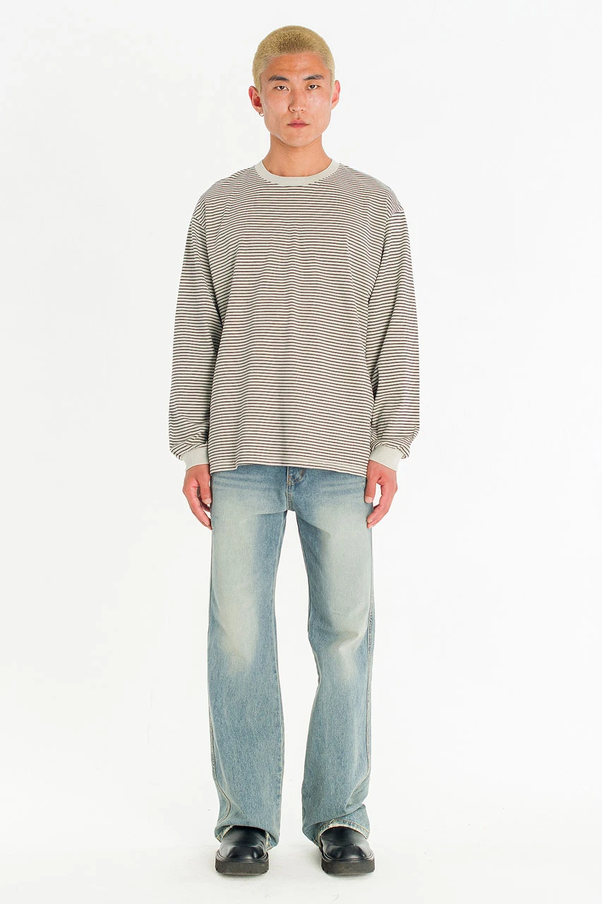 Menswear | Striped Long-Sleeve Pigment Tee, Oatmeal