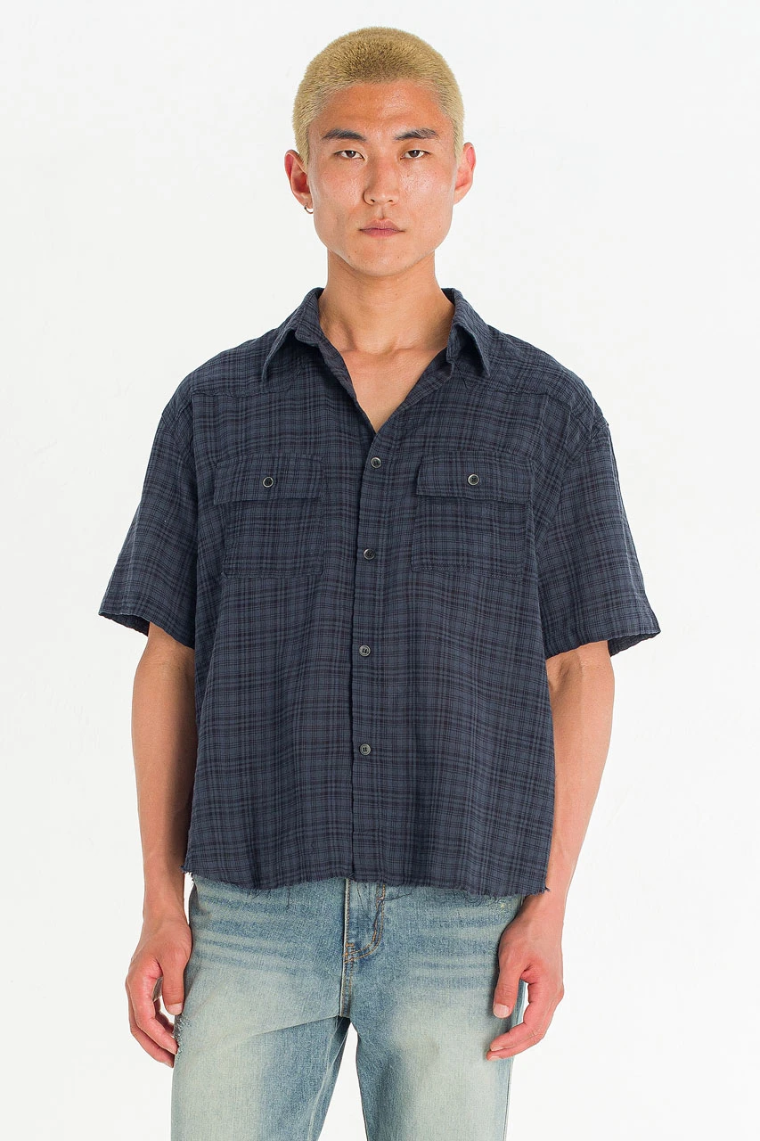 Menswear | Raw-Cut Check Shirt, Navy