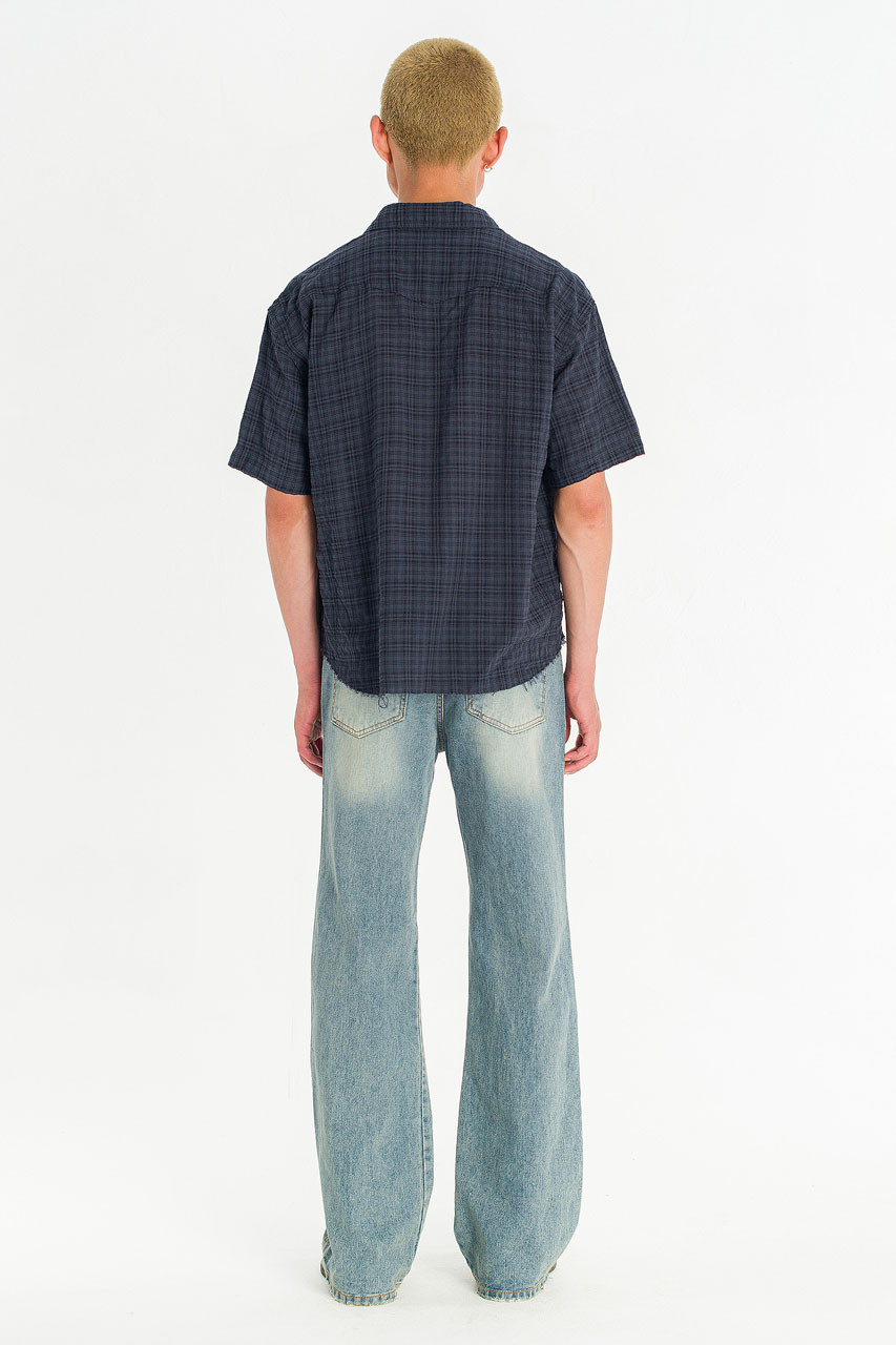 Menswear | Raw-Cut Check Shirt, Navy