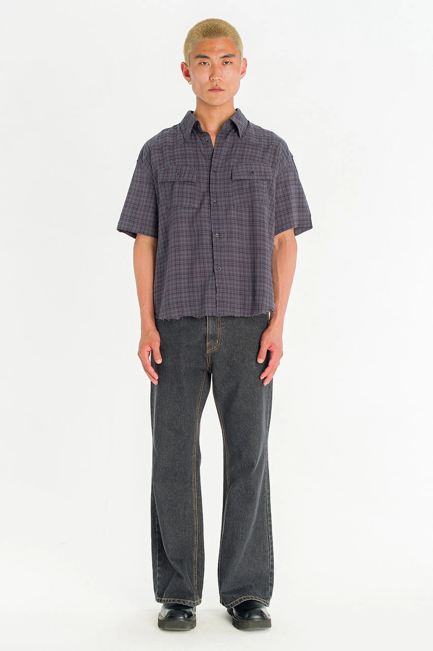 Menswear | Raw-Cut Check Shirt, Purple