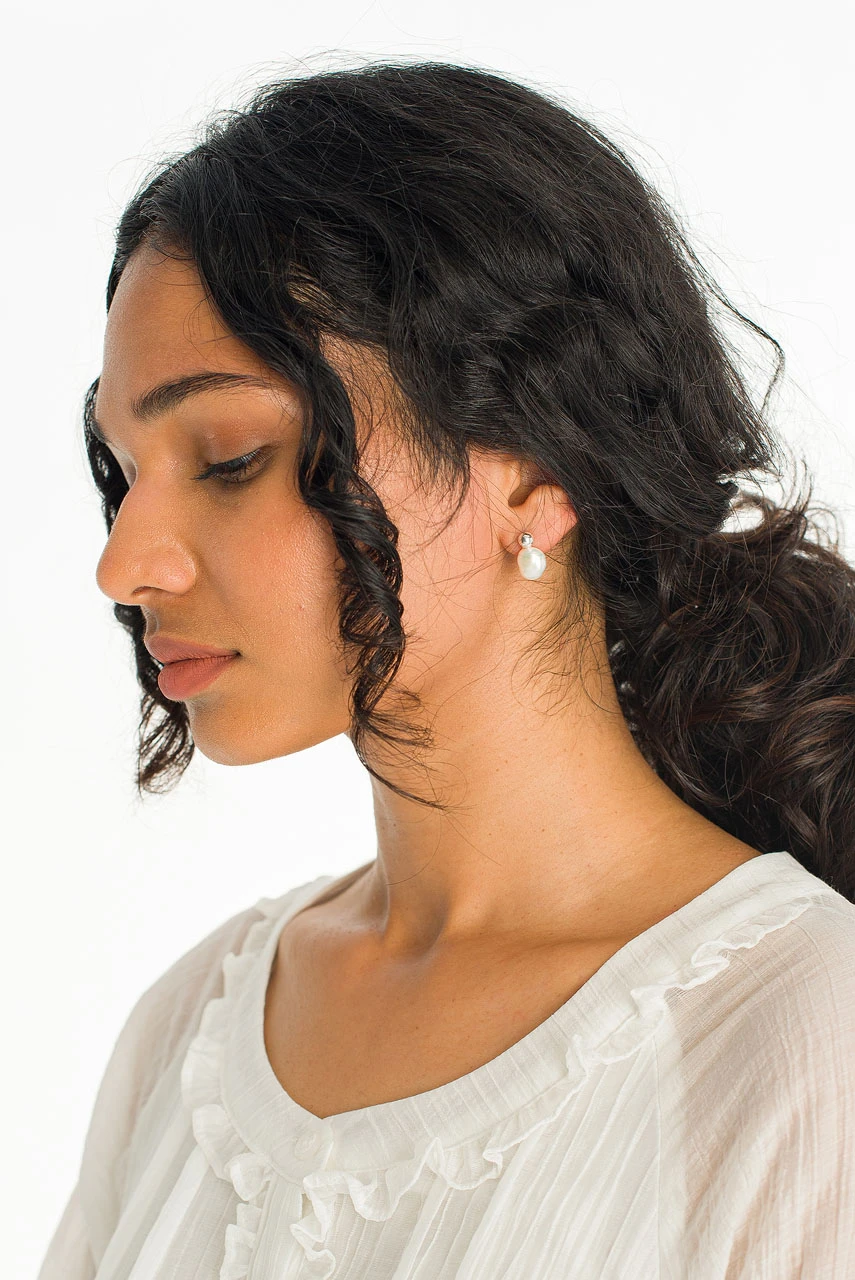 Serenity Pearl Earrings, Silver