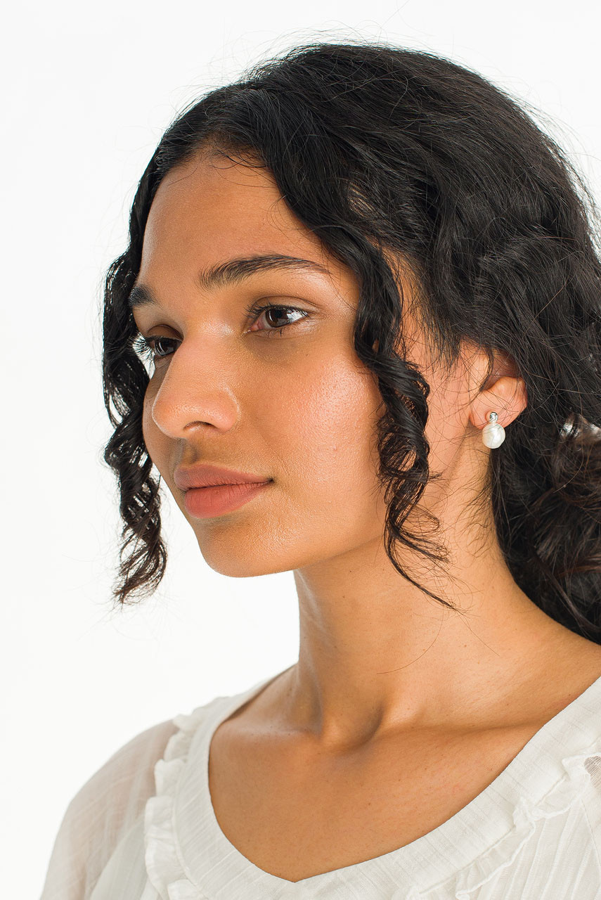 Serenity Pearl Earrings, Silver