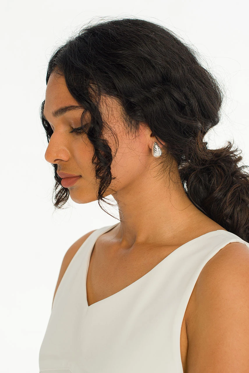 Rill Stud Earrings, Silver