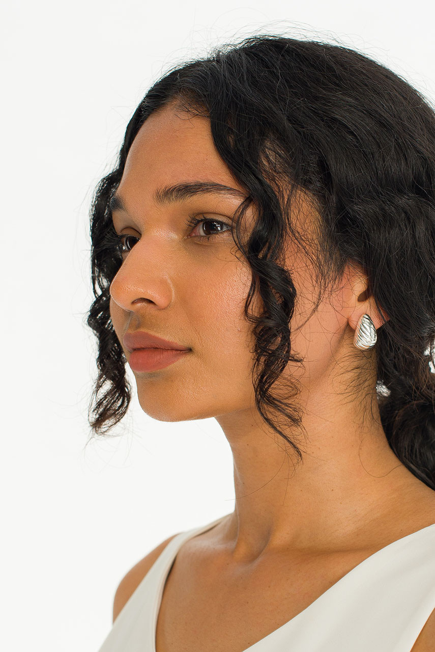 Rill Stud Earrings, Silver