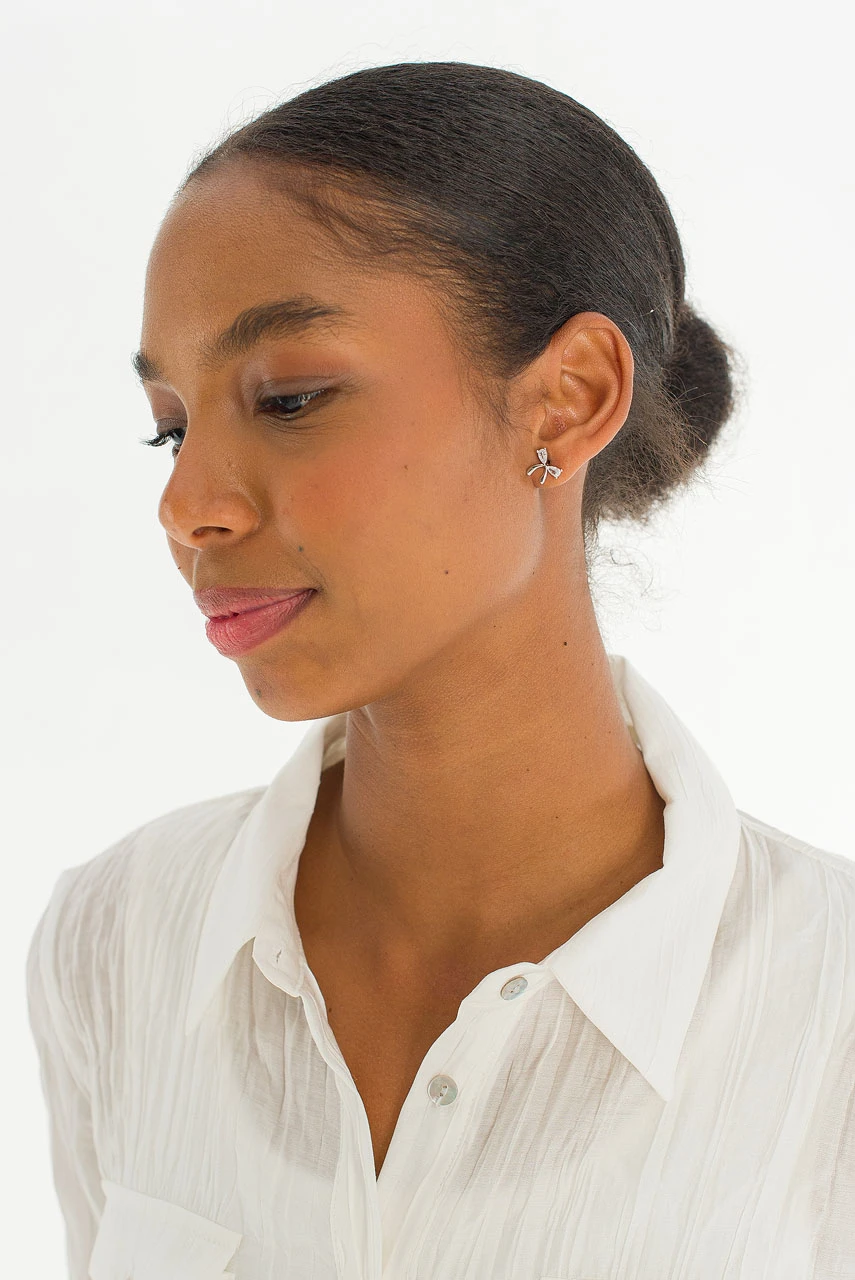 Ribbon Studs, Silver