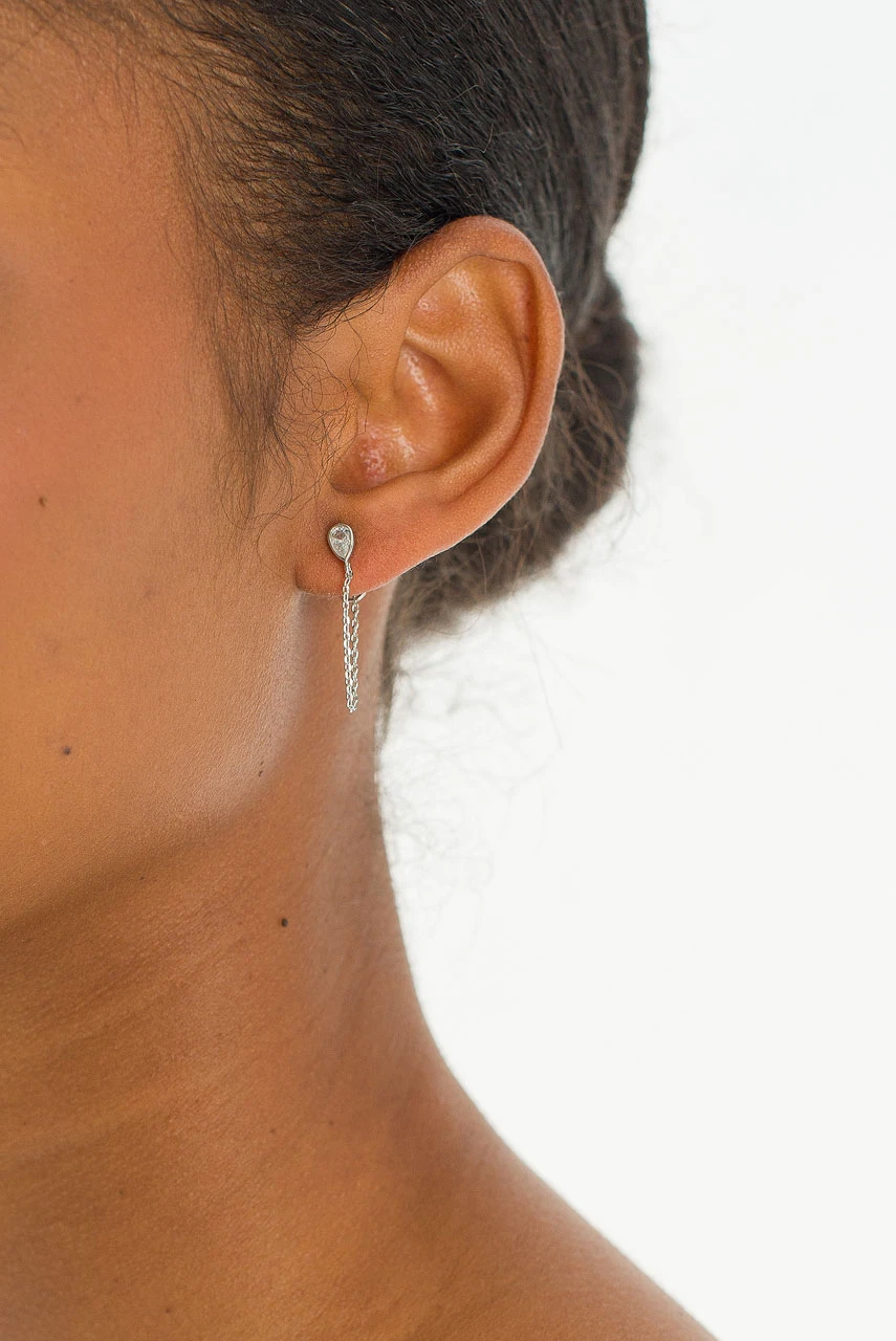 Teardrop Ear Jacket Studs, Silver