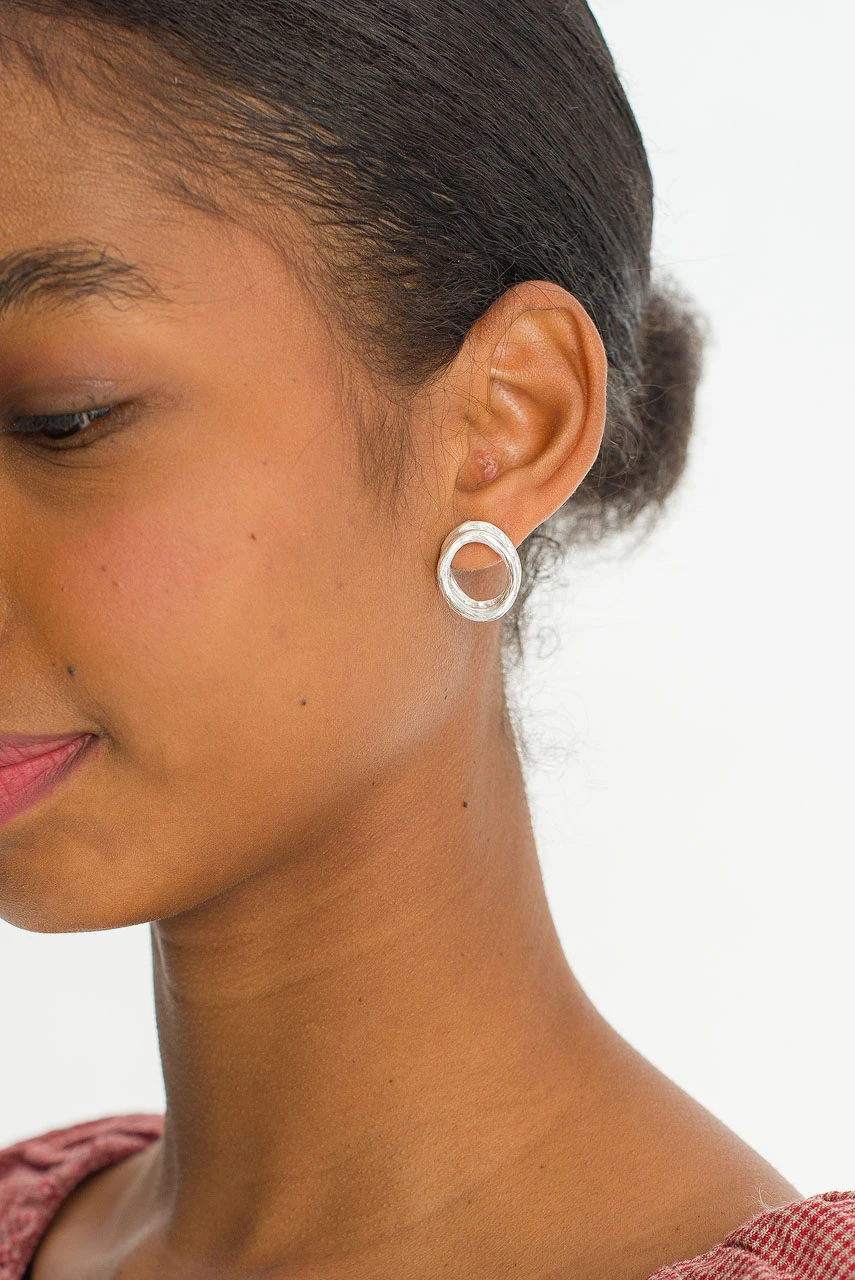 Halo Layered Studs, Silver