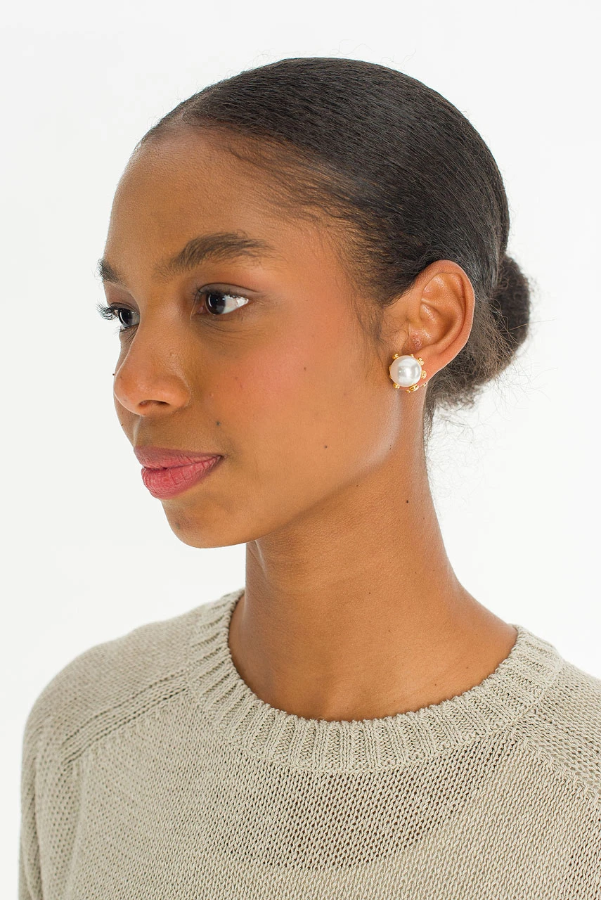 Crown Pearl Earrings, Gold