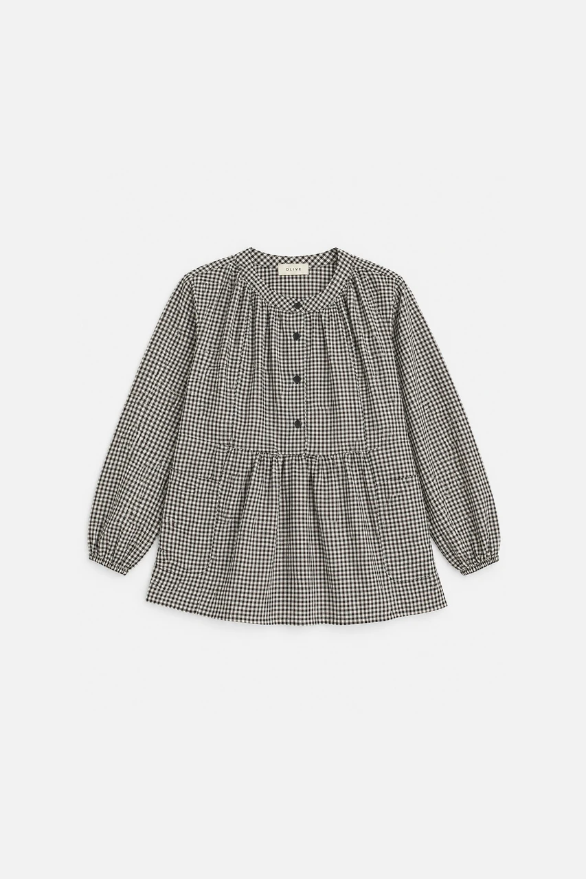 Roa Cotton Tunic, Black Gingham flatlay
