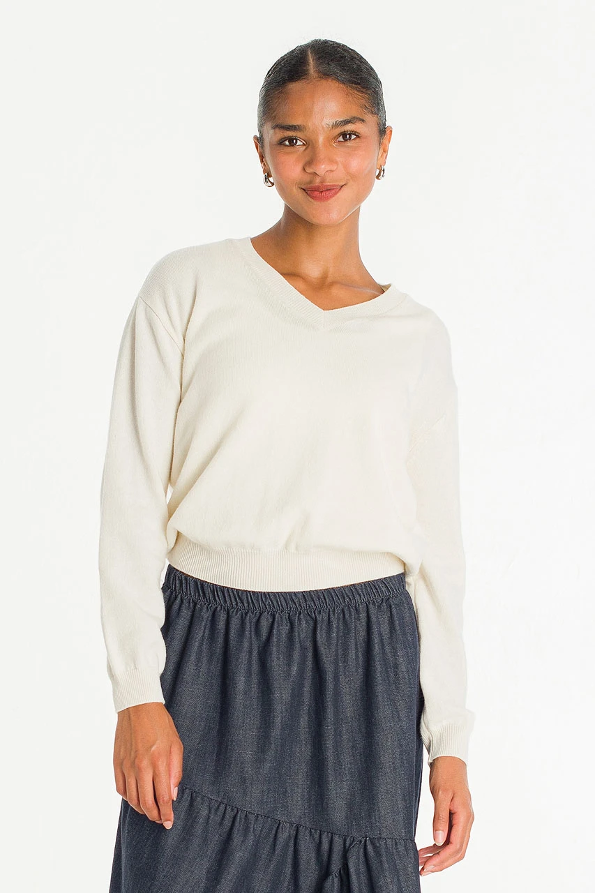 Tomo V Neck Jumper, Ivory