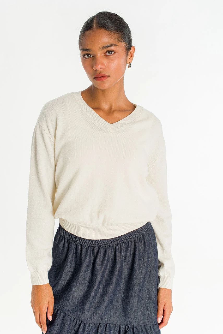 Tomo V Neck Jumper, Ivory