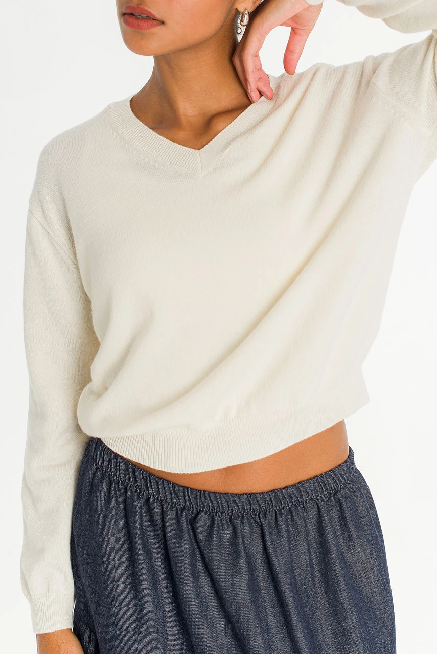 Tomo V Neck Jumper, Ivory