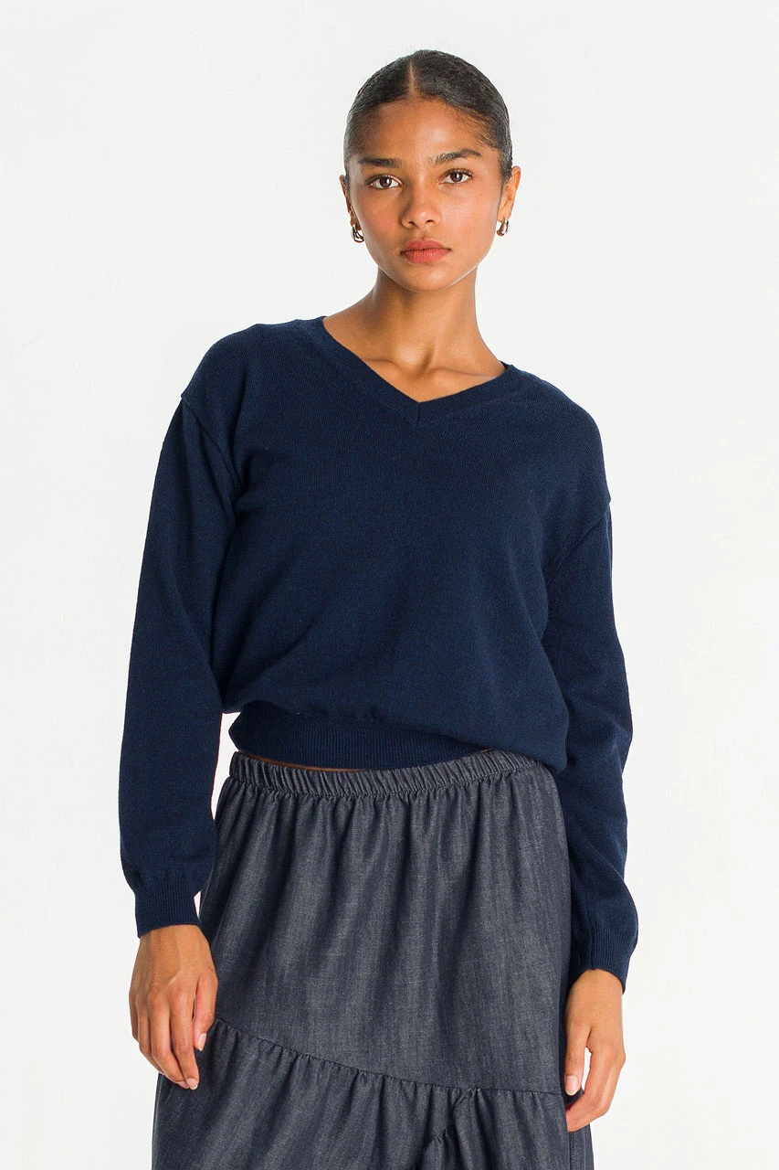 Tomo V Neck Jumper, Navy