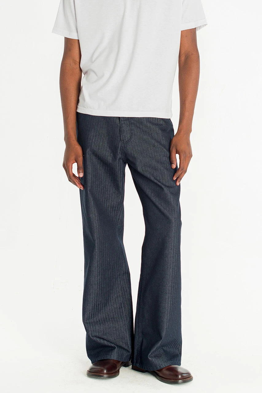 Menswear | Pinstripe Flared Jeans, Dark Blue