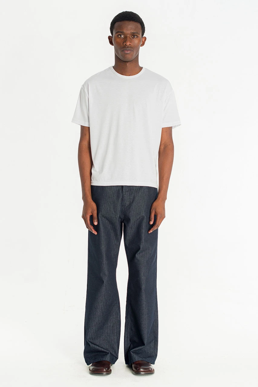 Menswear | Pinstripe Flared Jeans, Dark Blue