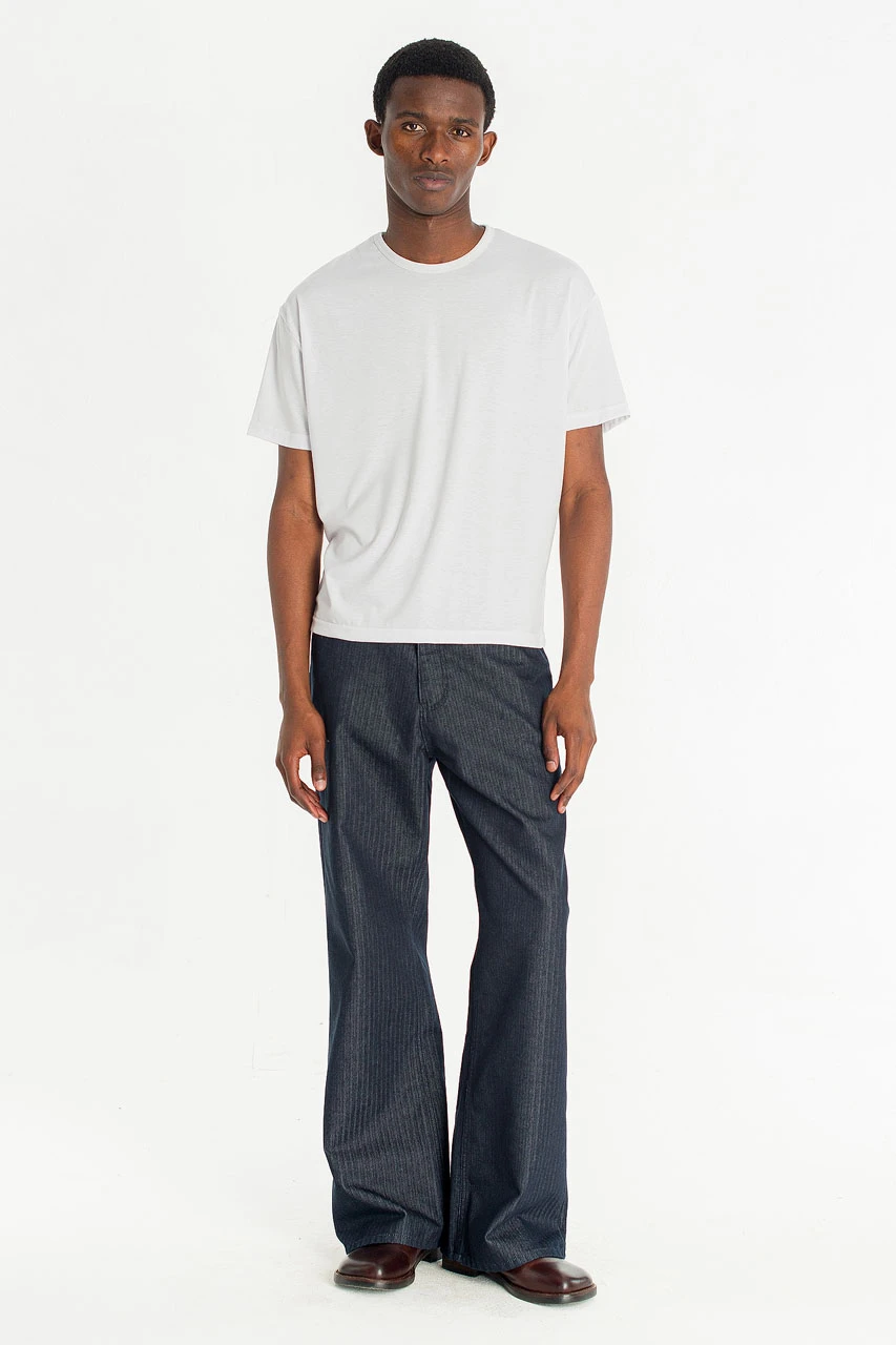 Menswear | Pinstripe Flared Jeans, Dark Blue