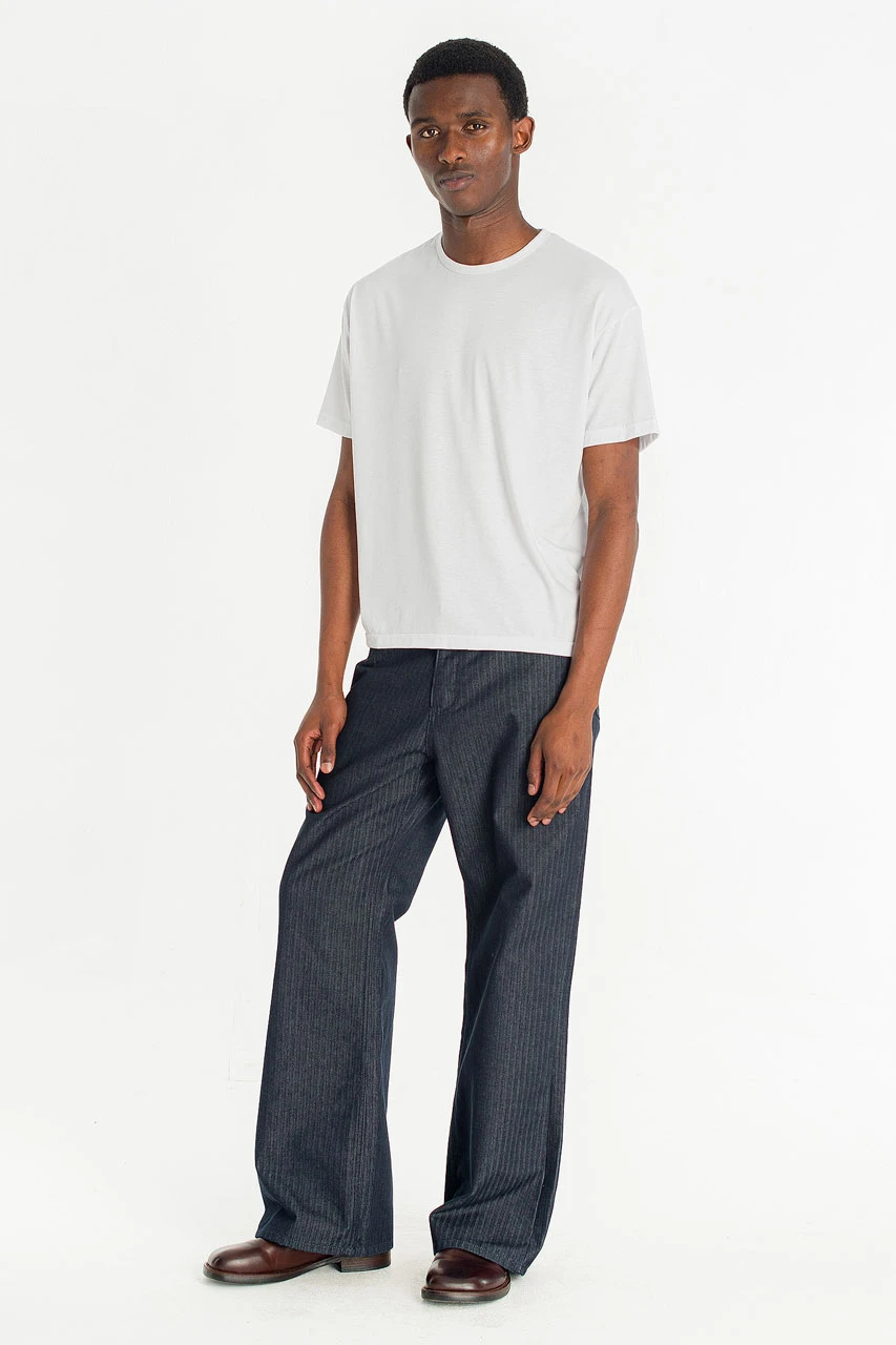 Menswear | Pinstripe Flared Jeans, Dark Blue