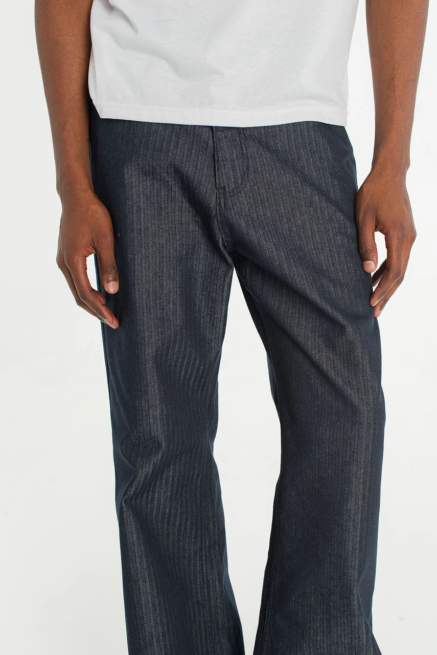 Menswear | Pinstripe Flared Jeans, Dark Blue