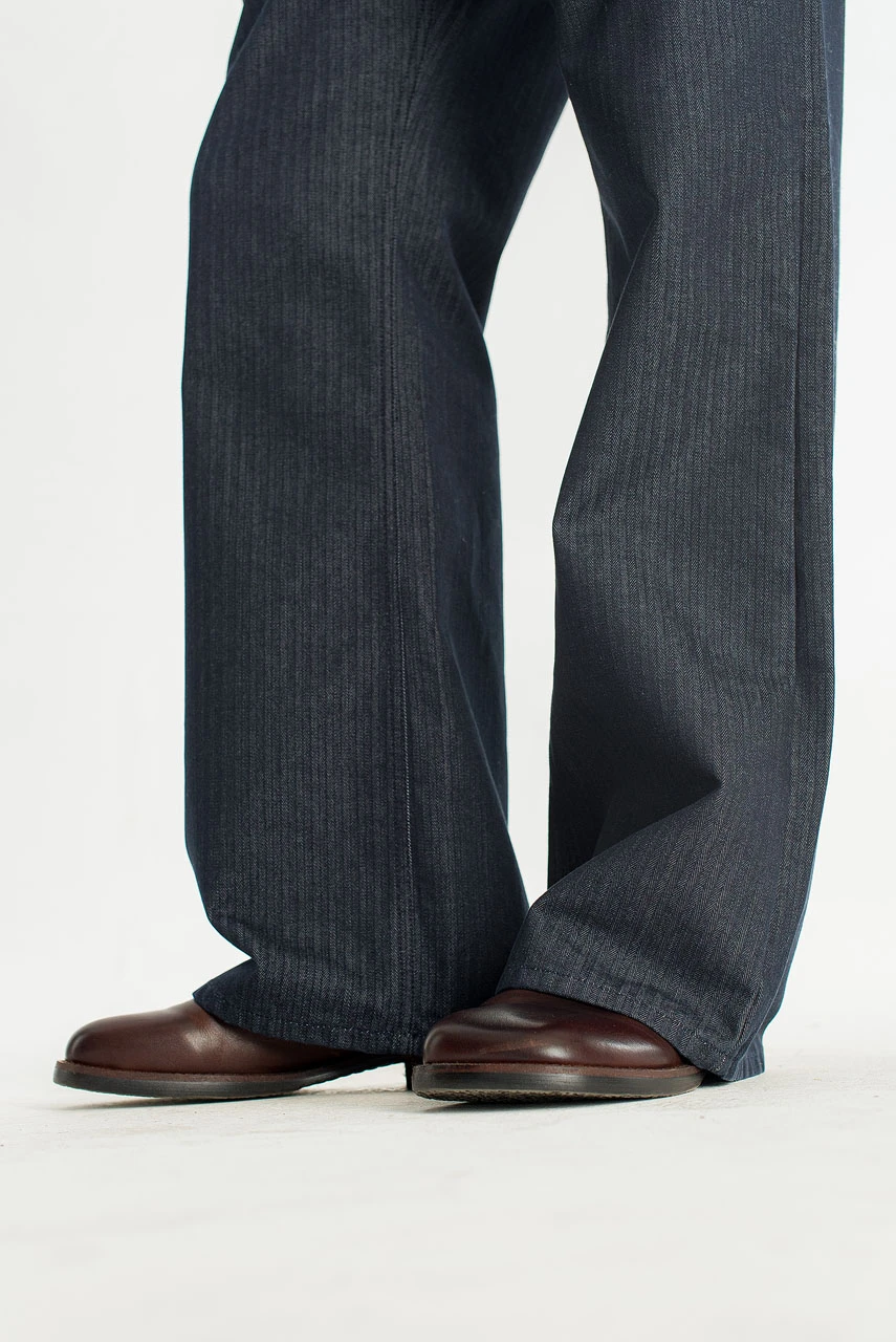 Menswear | Pinstripe Flared Jeans, Dark Blue
