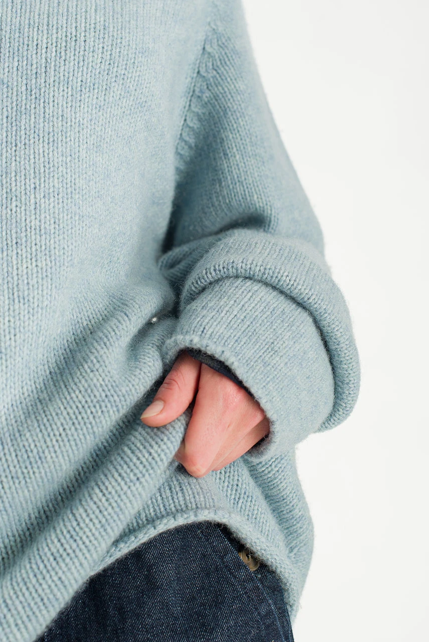 Boat Neck Wool Boxy Jumper, Sky Blue