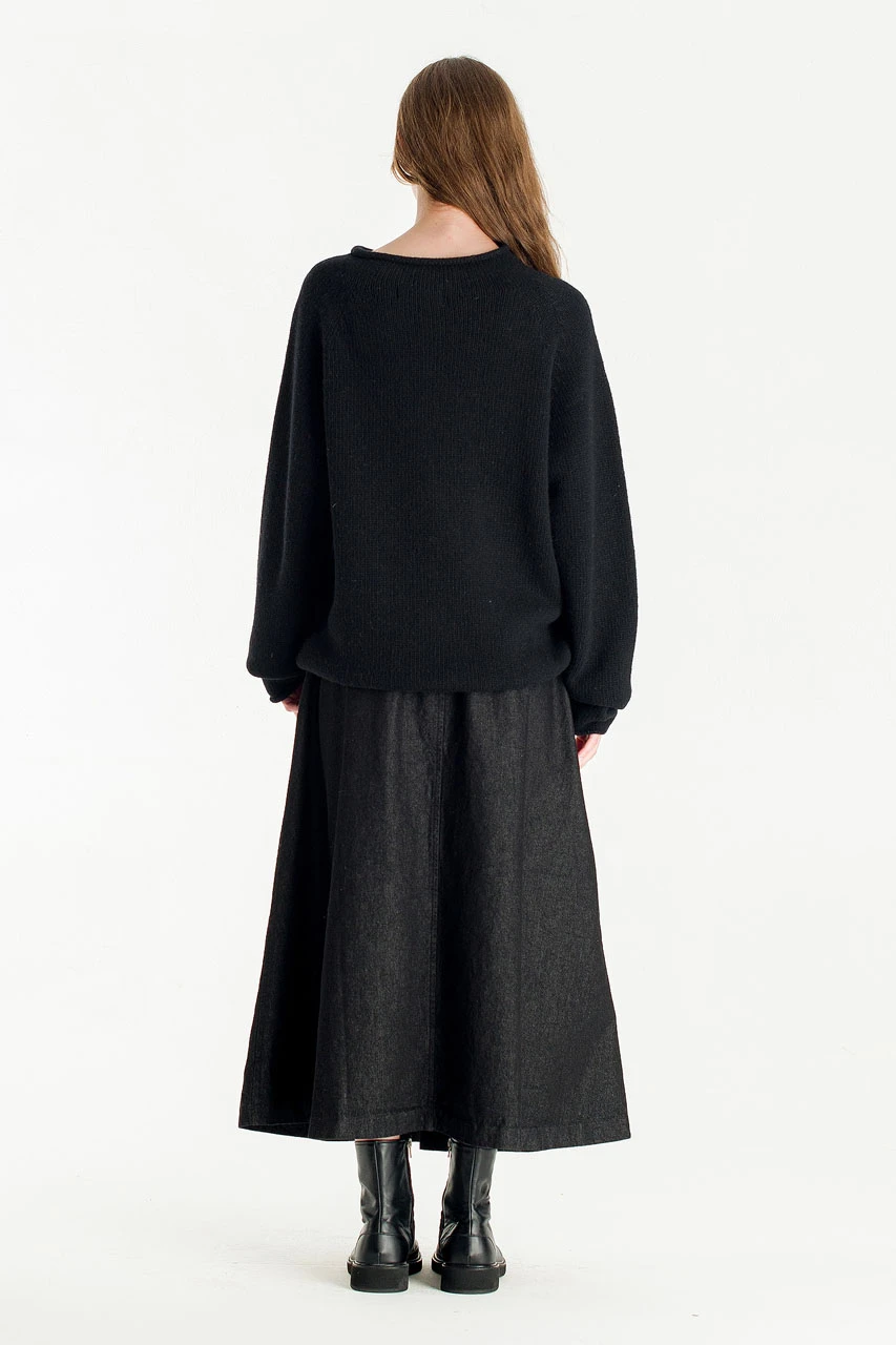 Boat Neck Wool Boxy Jumper, Black