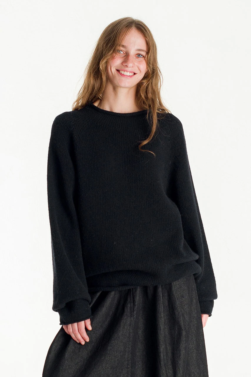 Boat Neck Wool Boxy Jumper, Black
