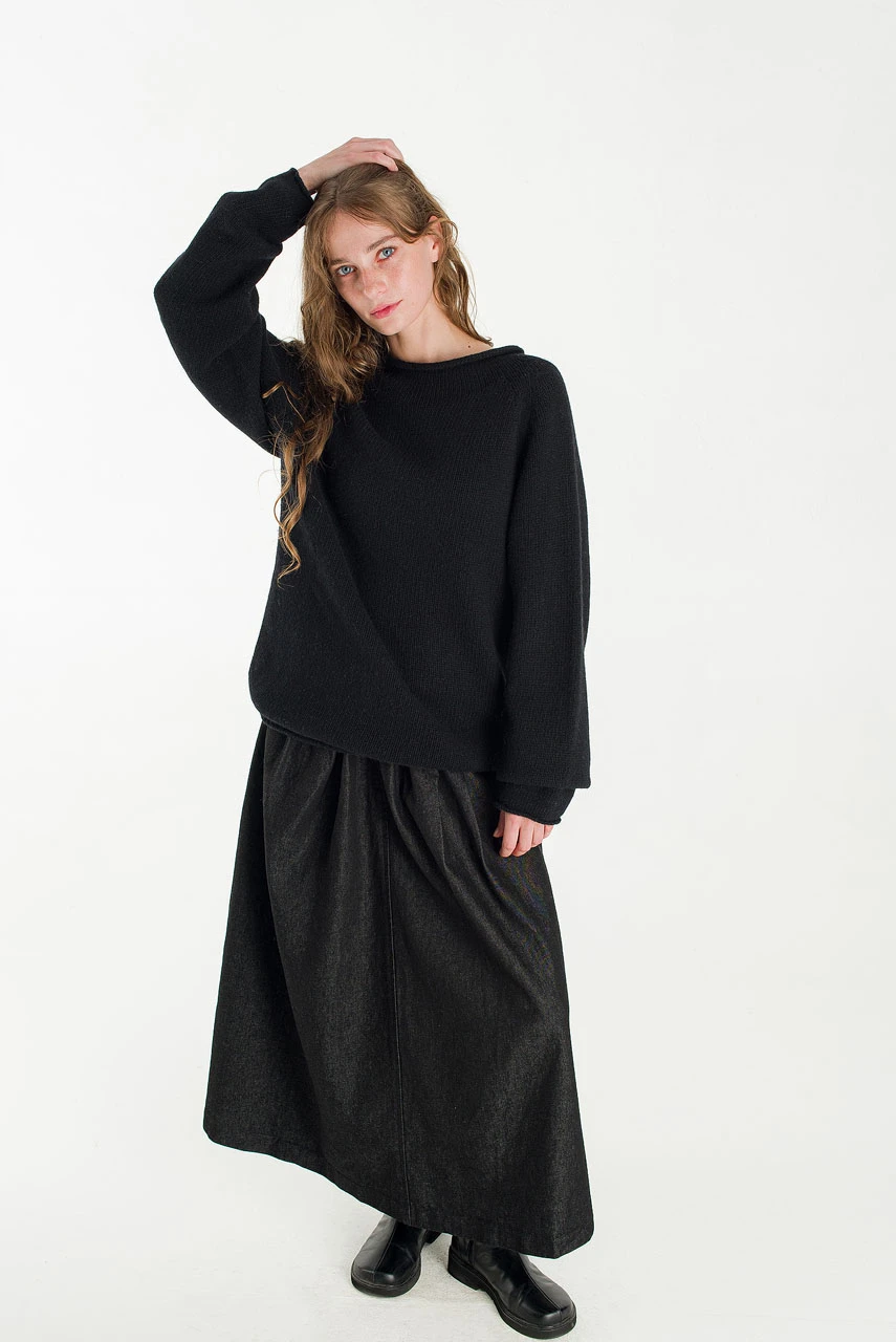 Boat Neck Wool Boxy Jumper, Black