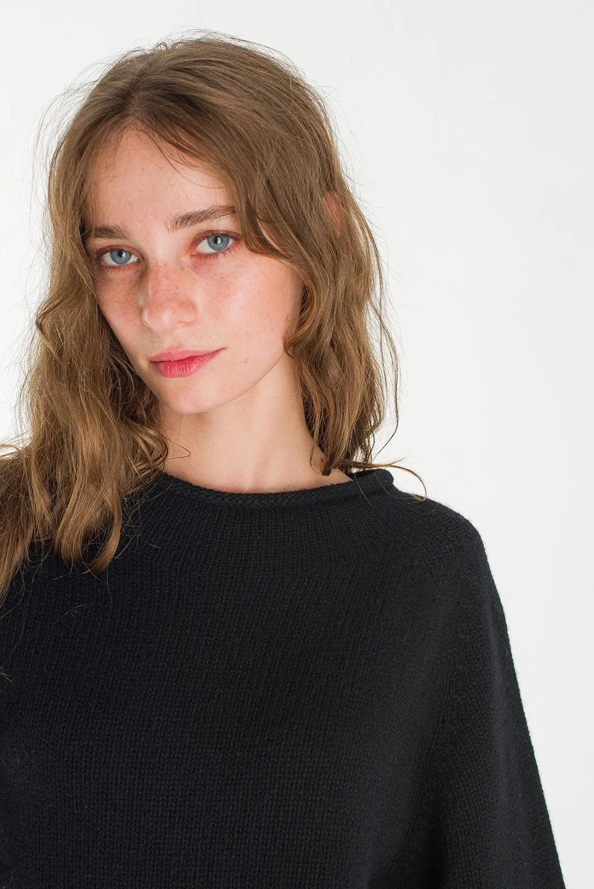 Boat Neck Wool Boxy Jumper, Black