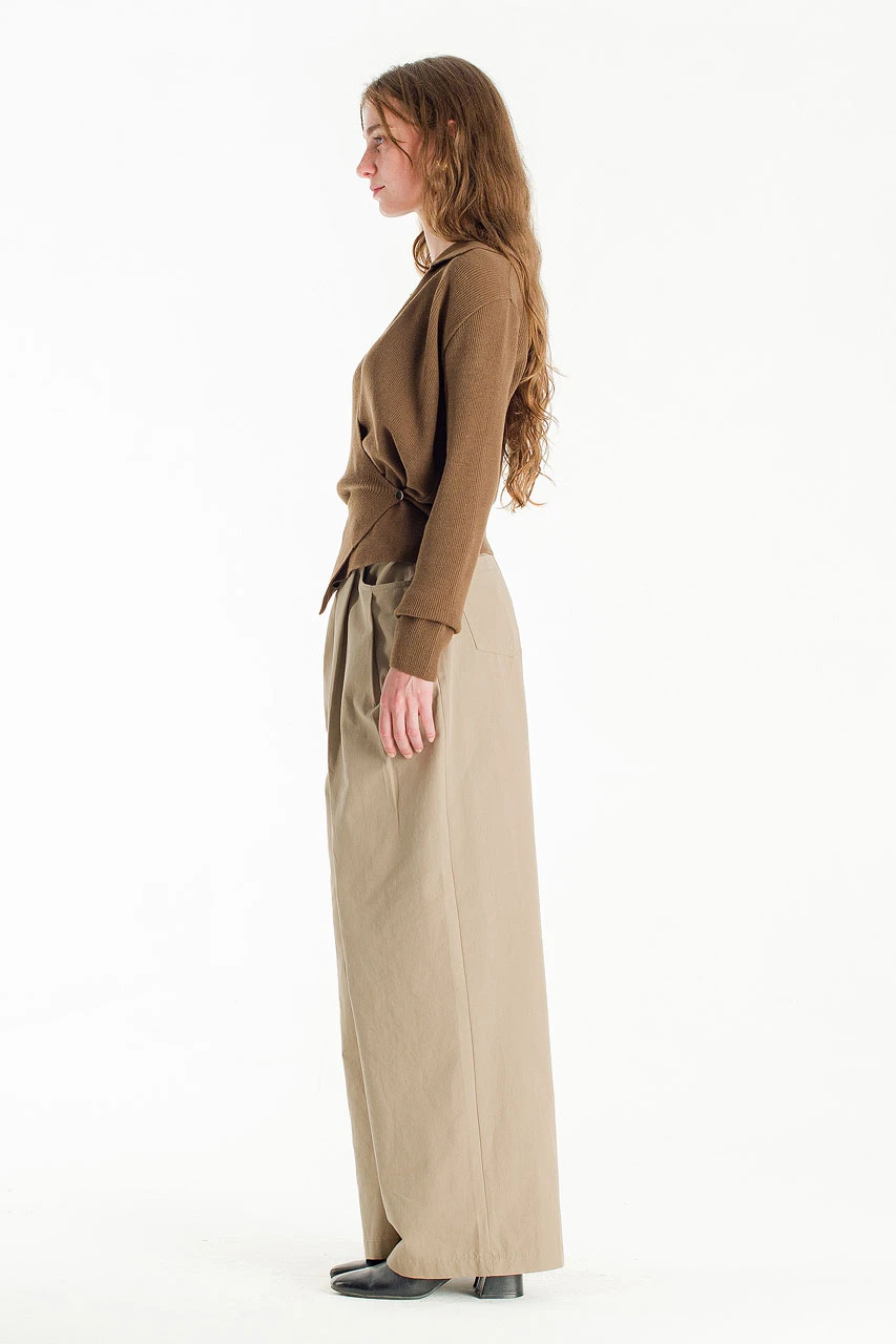 Curved Cotton Trousers, Stone