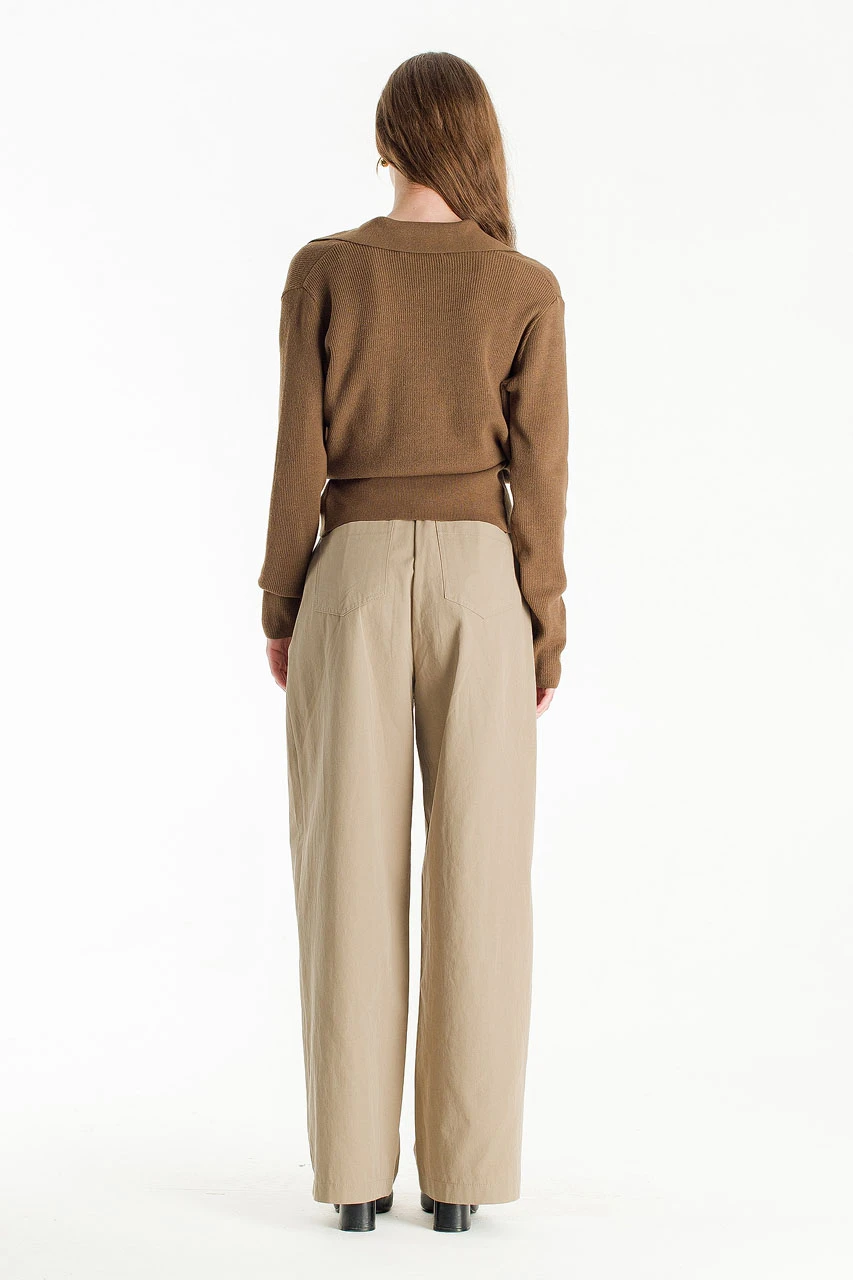 Curved Cotton Trousers, Stone
