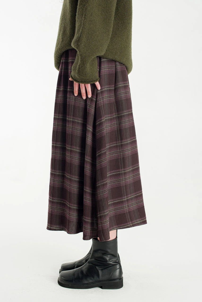 Brushed Check Skirt, Claret