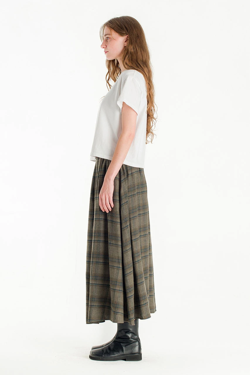 Brushed Check Skirt, Khaki