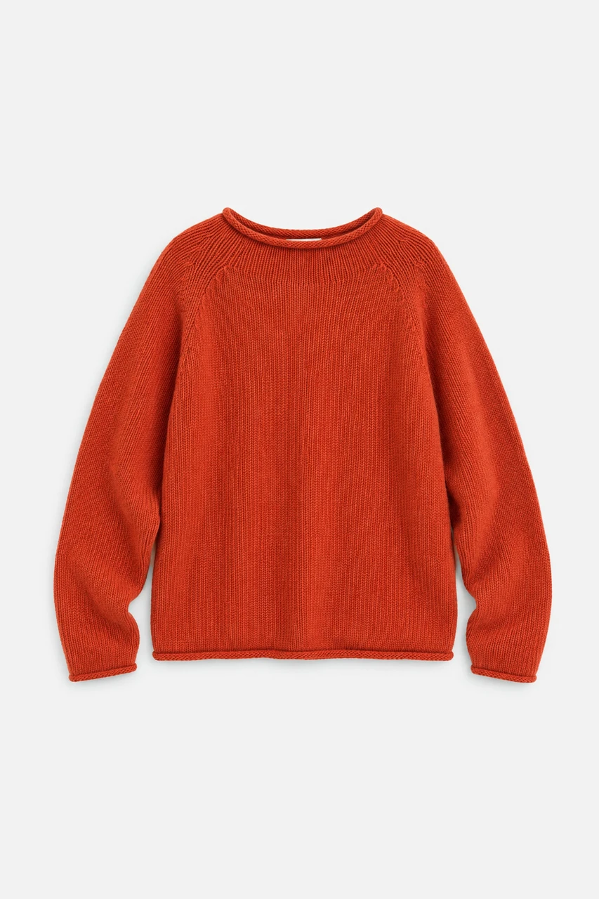 Boat Neck Wool Boxy Jumper, Burnt Orange flatlay