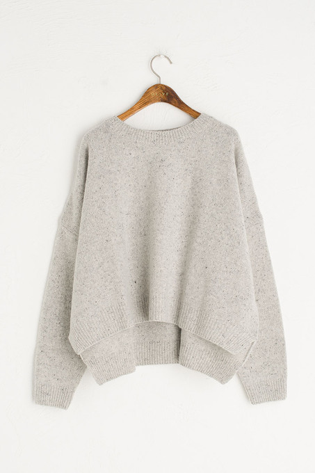 Boucle Round Neck Jumper, Light Grey - Olive