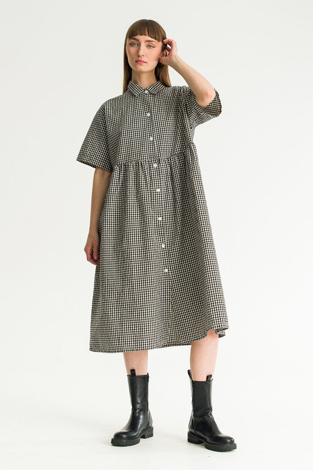 Gingham Shirt Dress, Black