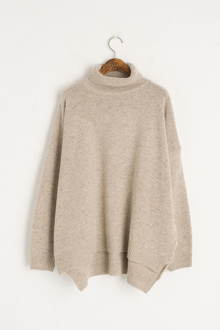 Oversize Boucle Roll Neck Jumper, Pebble