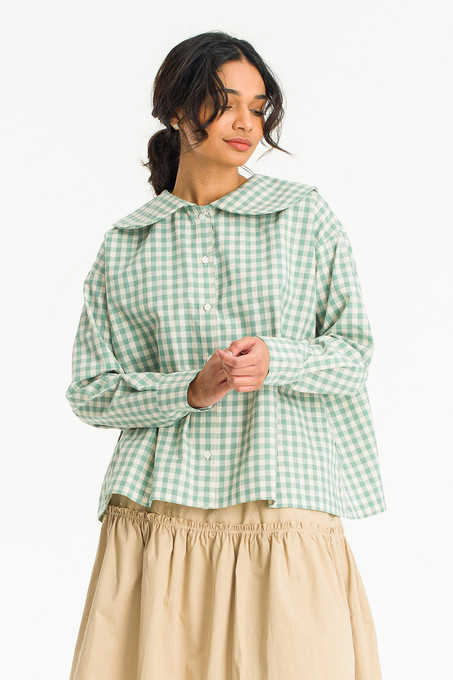 30's Green and White Gingham Peter Pan Collar main image 0