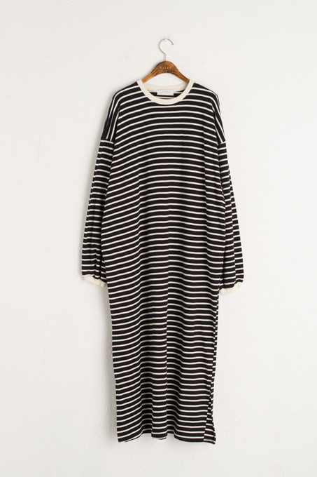 Oversized Stripe Maxi Dress, Black