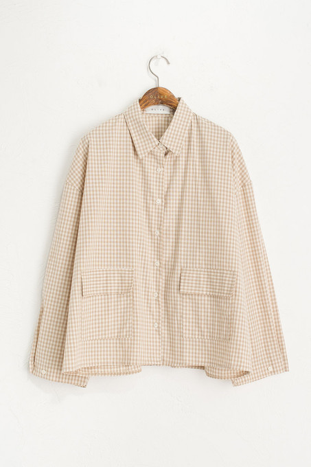 Lightweight Gingham Overshirt, Beige