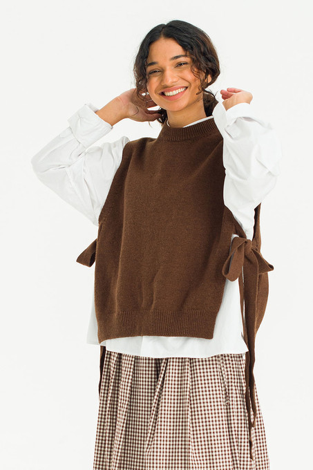 Side Ribbon Vest, Brown