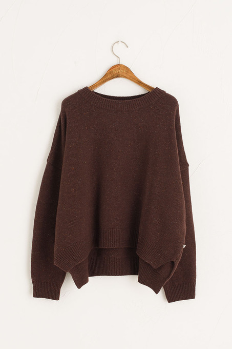 Boucle Round Neck Jumper, Brown