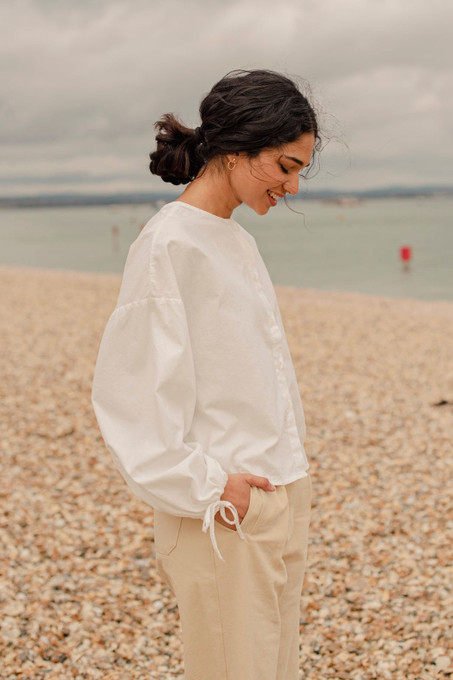 Ribbon Sleeve Balloon Blouse, Ivory