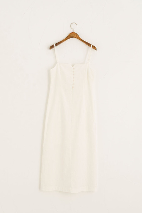 Linen Blend Button Slip Dress, Ivory