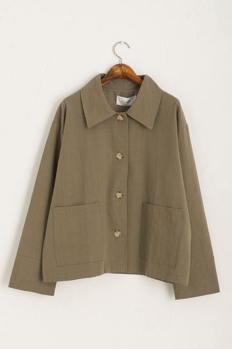 Linen Blend Simple Jacket, Khaki